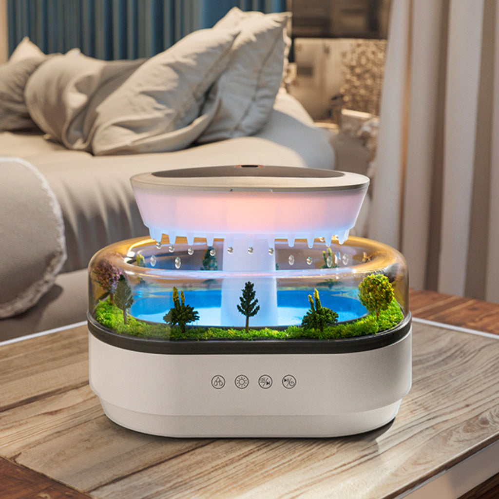 >200ml Eco-Friendly Plastic Ultrasonic Micro Landscape Raindrop Aromatherapy Humidifier LED Light Electric Portable Household